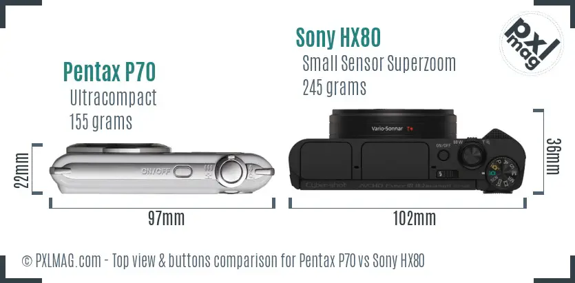 Pentax P70 vs Sony HX80 top view buttons comparison