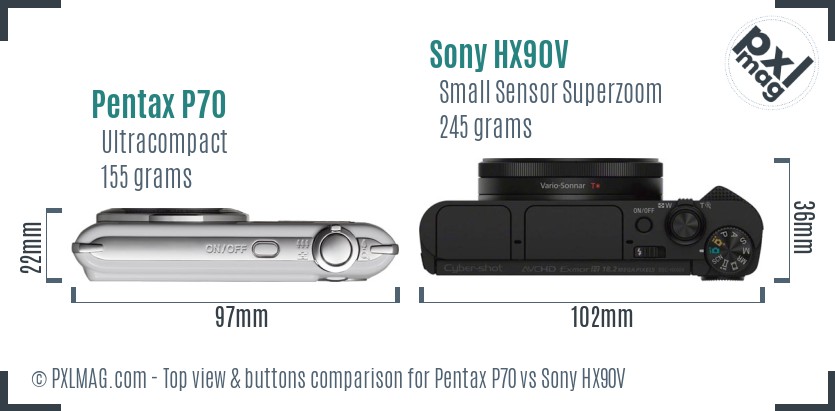 Pentax P70 vs Sony HX90V top view buttons comparison