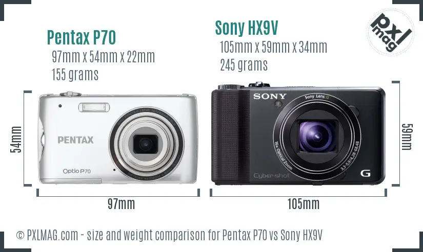 Pentax P70 vs Sony HX9V size comparison Pentax P70 vs Sony HX9V size comparison