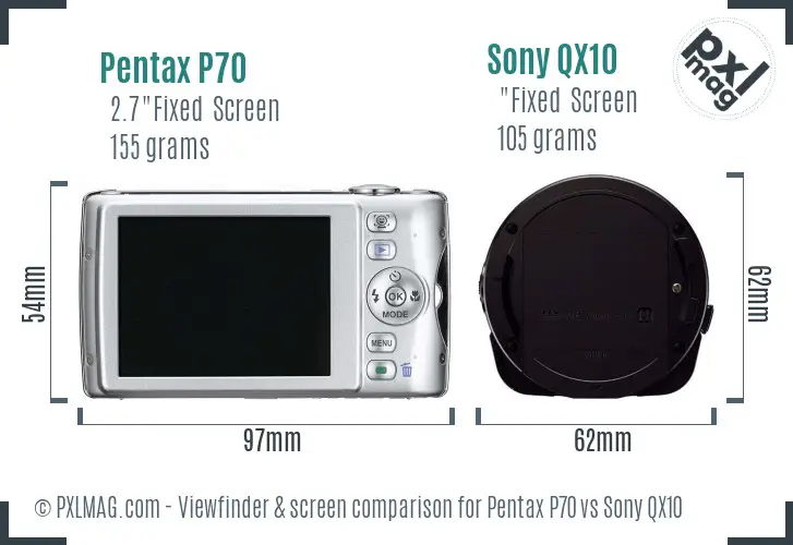 Pentax P70 vs Sony QX10 Screen and Viewfinder comparison
