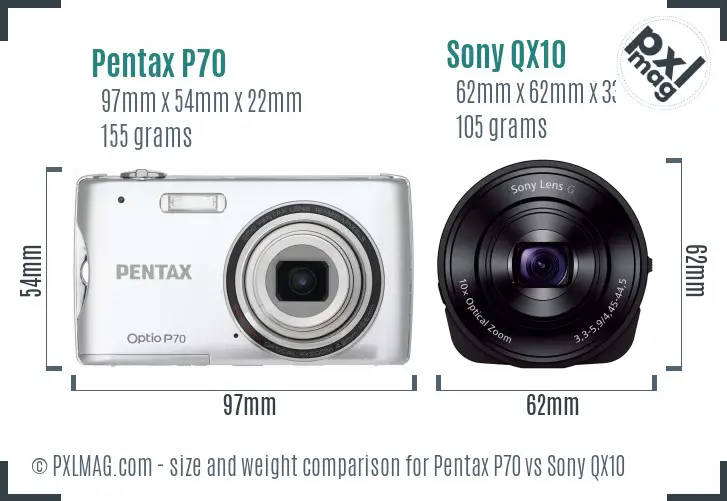 Pentax P70 vs Sony QX10 size comparison