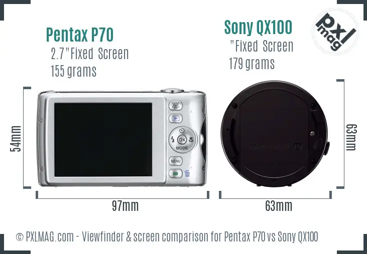 Pentax P70 vs Sony QX100 Screen and Viewfinder comparison