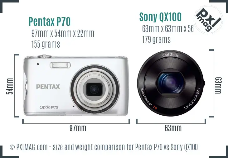Pentax P70 vs Sony QX100 size comparison