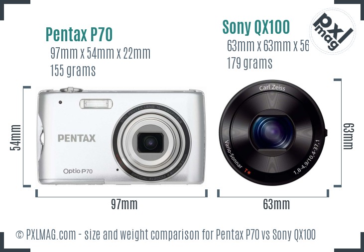 Pentax P70 vs Sony QX100 size comparison