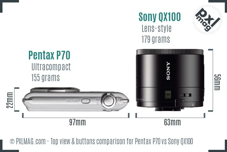 Pentax P70 vs Sony QX100 top view buttons comparison