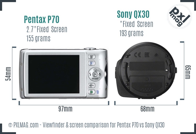 Pentax P70 vs Sony QX30 Screen and Viewfinder comparison
