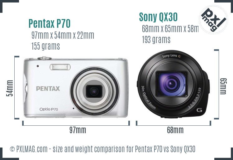 Pentax P70 vs Sony QX30 size comparison Pentax P70 vs Sony QX30 size comparison