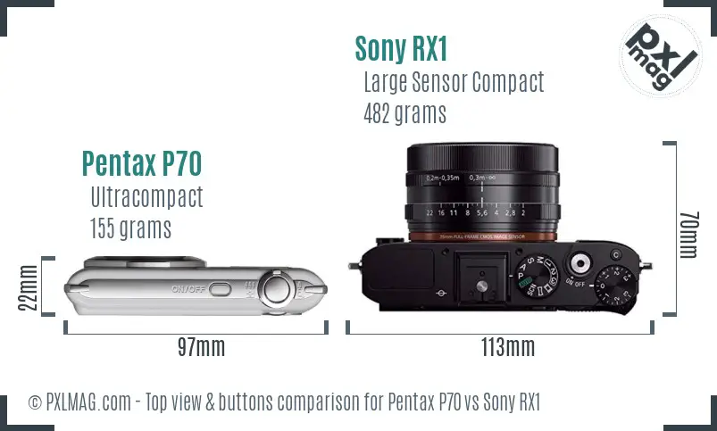 Pentax P70 vs Sony RX1 top view buttons comparison