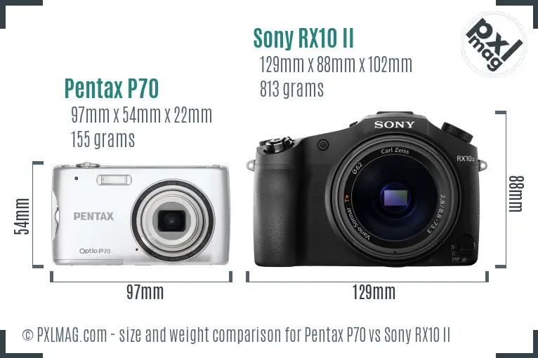Pentax P70 vs Sony RX10 II size comparison