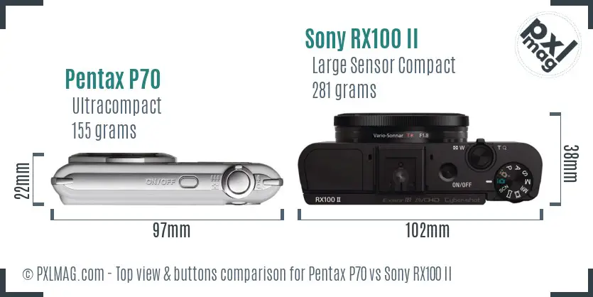 Pentax P70 vs Sony RX100 II top view buttons comparison