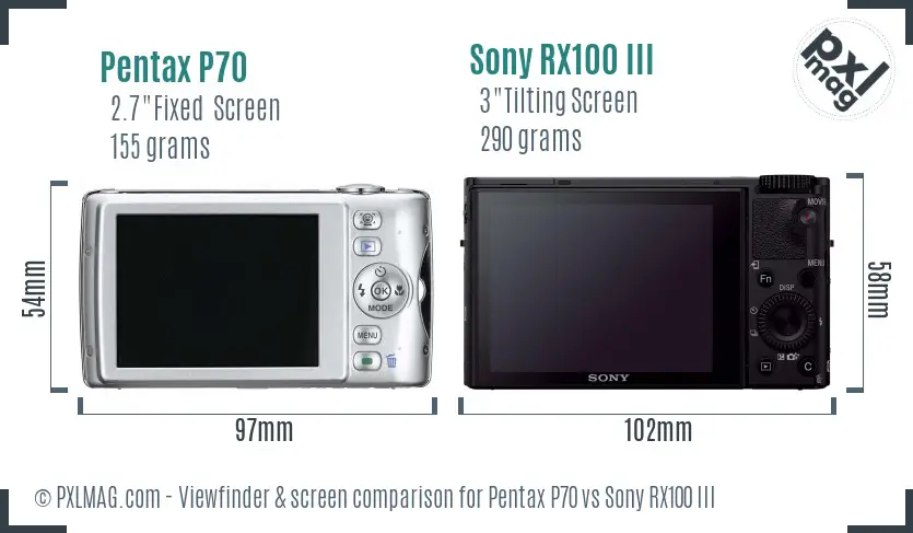 Pentax P70 vs Sony RX100 III Screen and Viewfinder comparison