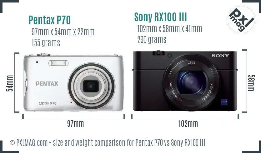 Pentax P70 vs Sony RX100 III size comparison