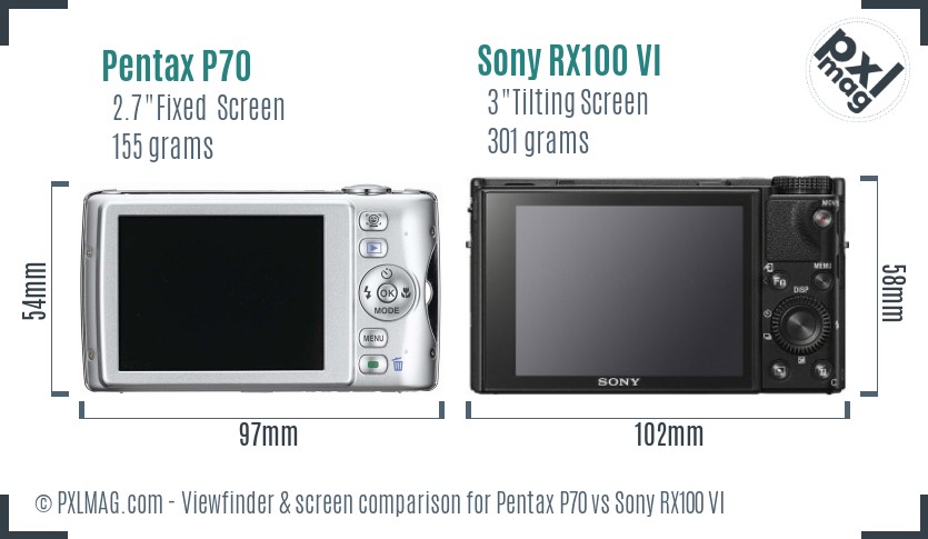 Pentax P70 vs Sony RX100 VI Screen and Viewfinder comparison