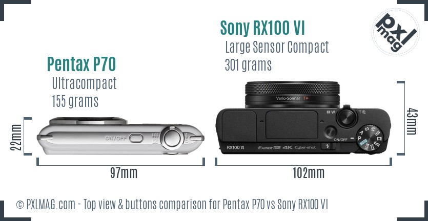 Pentax P70 vs Sony RX100 VI top view buttons comparison