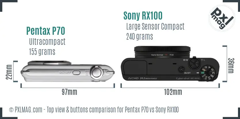 Pentax P70 vs Sony RX100 top view buttons comparison