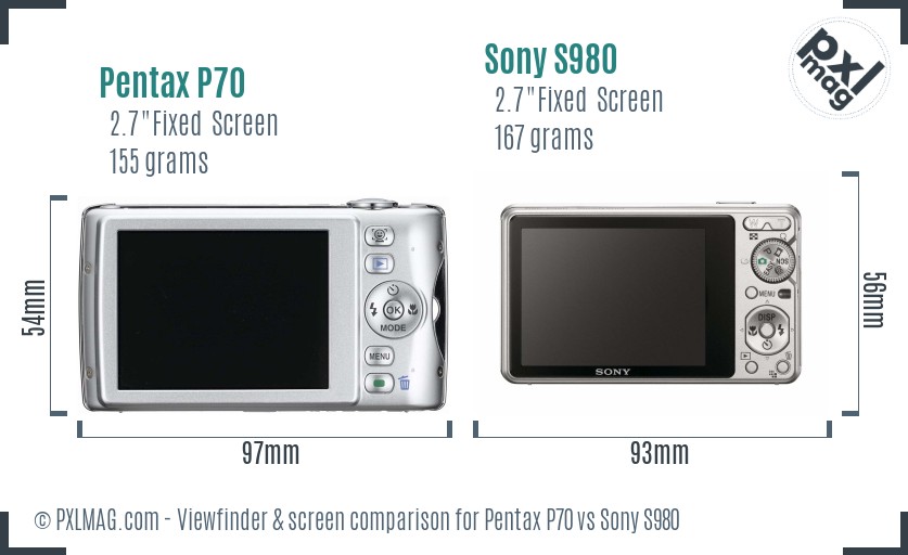 Pentax P70 vs Sony S980 Screen and Viewfinder comparison