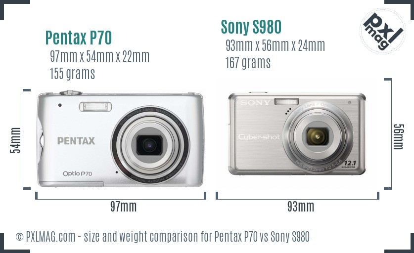 Pentax P70 vs Sony S980 size comparison