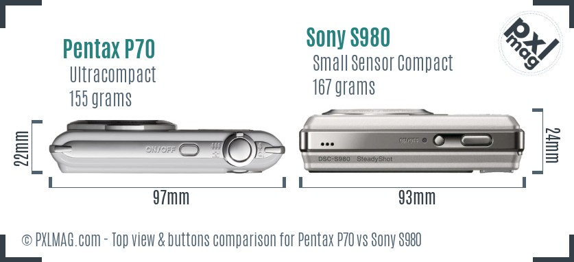 Pentax P70 vs Sony S980 top view buttons comparison