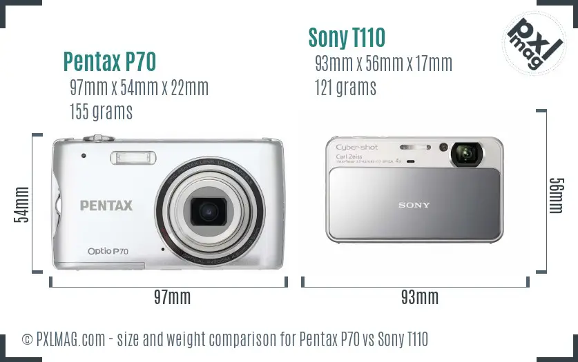 Pentax P70 vs Sony T110 size comparison
