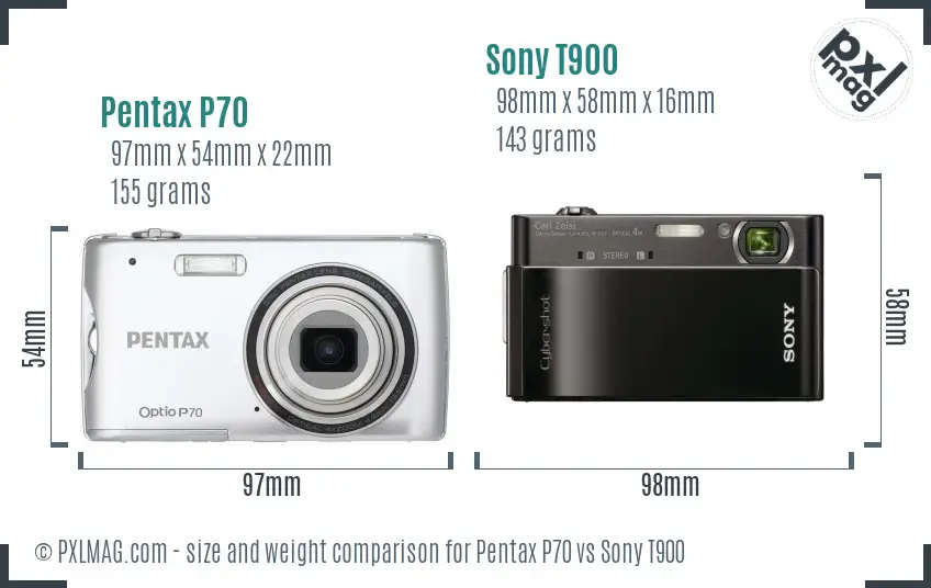 Pentax P70 vs Sony T900 size comparison