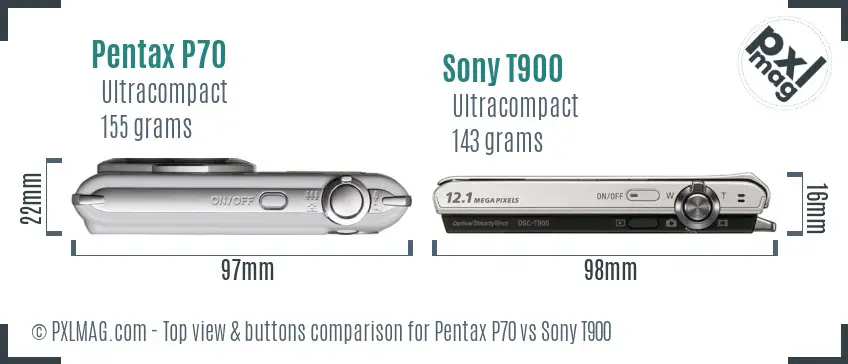 Pentax P70 vs Sony T900 top view buttons comparison