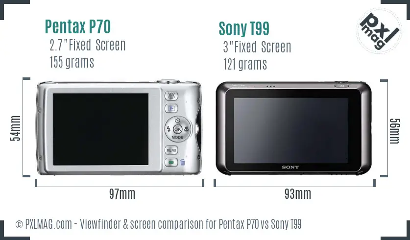 Pentax P70 vs Sony T99 Screen and Viewfinder comparison