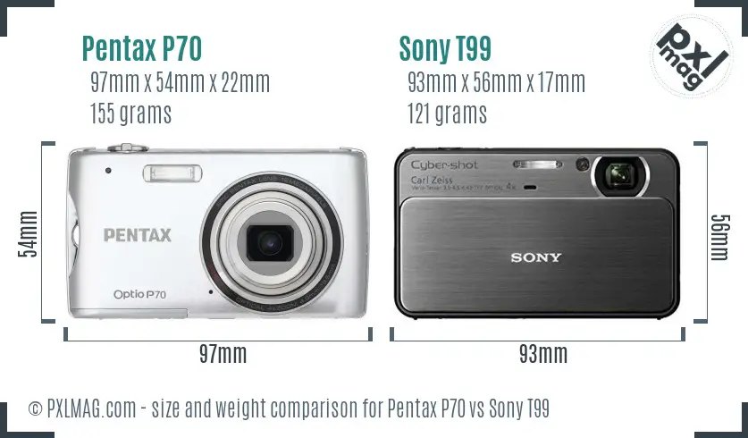 Pentax P70 vs Sony T99 size comparison