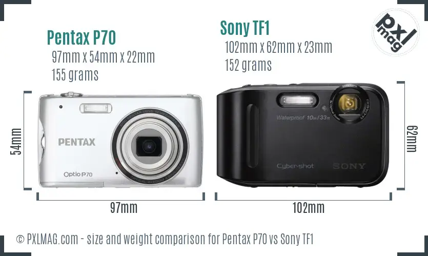 Pentax P70 vs Sony TF1 size comparison
