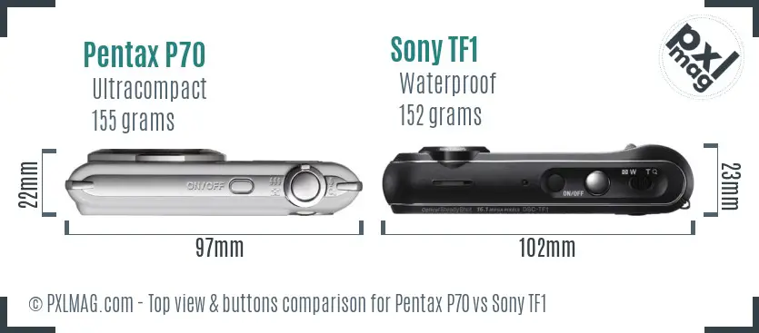 Pentax P70 vs Sony TF1 top view buttons comparison
