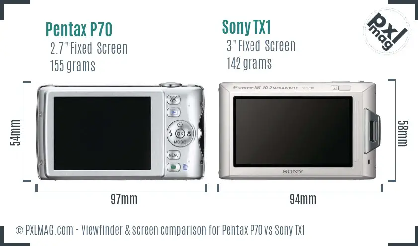 Pentax P70 vs Sony TX1 Screen and Viewfinder comparison