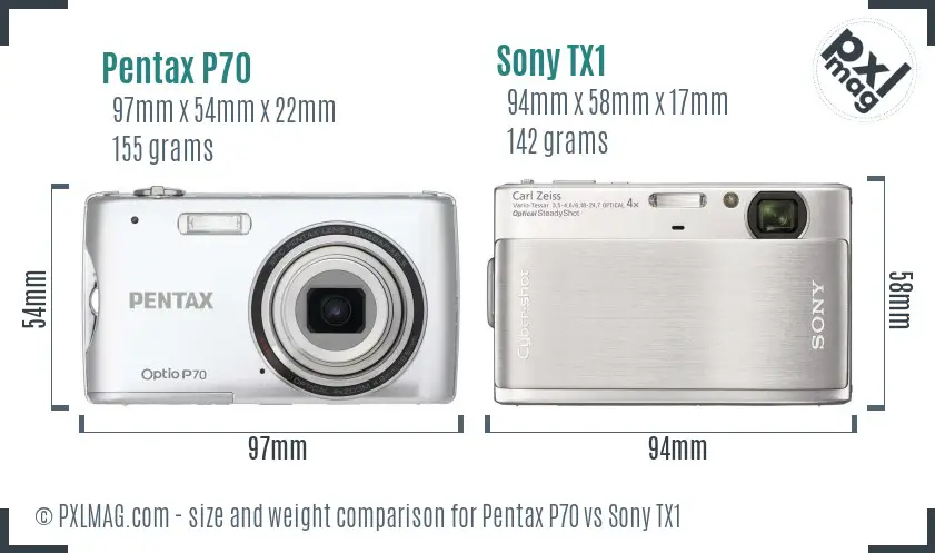 Pentax P70 vs Sony TX1 size comparison