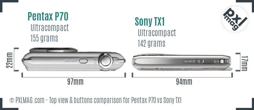 Pentax P70 vs Sony TX1 top view buttons comparison