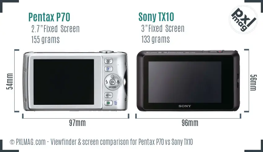 Pentax P70 vs Sony TX10 Screen and Viewfinder comparison