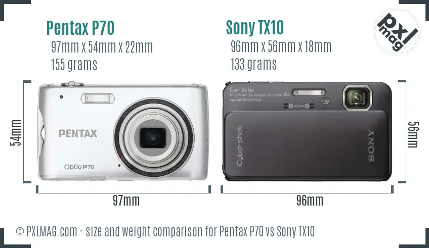 Pentax P70 vs Sony TX10 size comparison