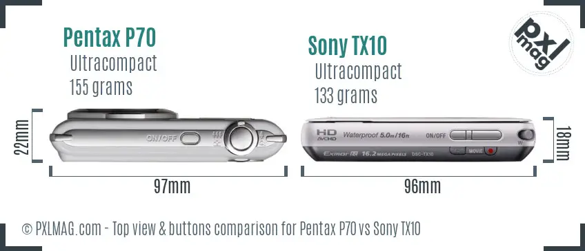 Pentax P70 vs Sony TX10 top view buttons comparison