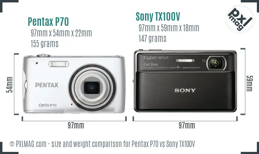 Pentax P70 vs Sony TX100V size comparison