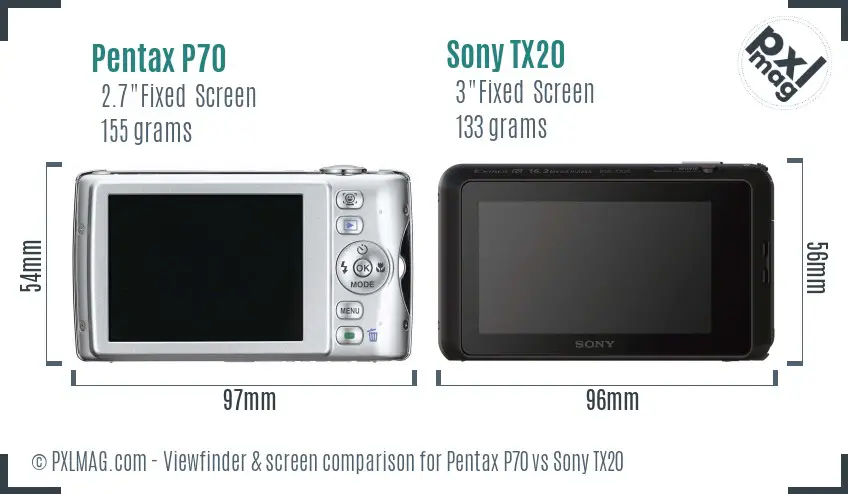 Pentax P70 vs Sony TX20 Screen and Viewfinder comparison
