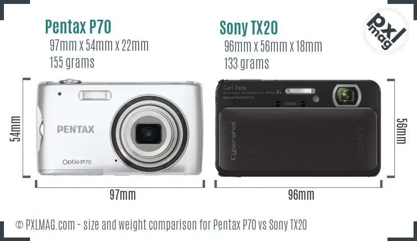 Pentax P70 vs Sony TX20 size comparison