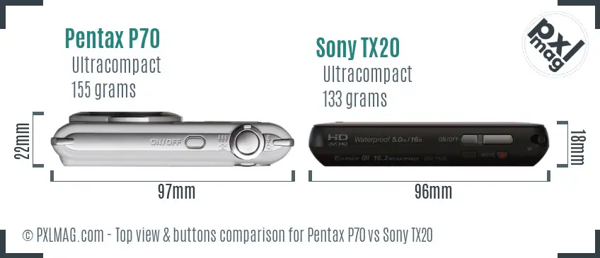Pentax P70 vs Sony TX20 top view buttons comparison