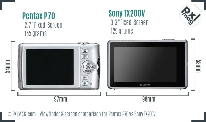 Pentax P70 vs Sony TX200V Screen and Viewfinder comparison