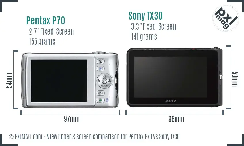 Pentax P70 vs Sony TX30 Screen and Viewfinder comparison