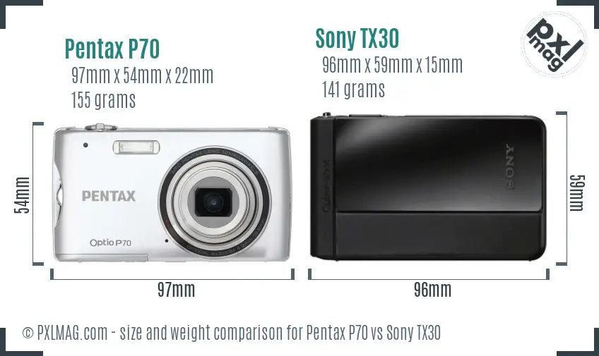 Pentax P70 vs Sony TX30 size comparison