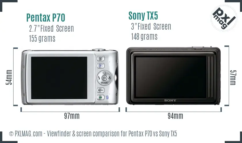 Pentax P70 vs Sony TX5 Screen and Viewfinder comparison