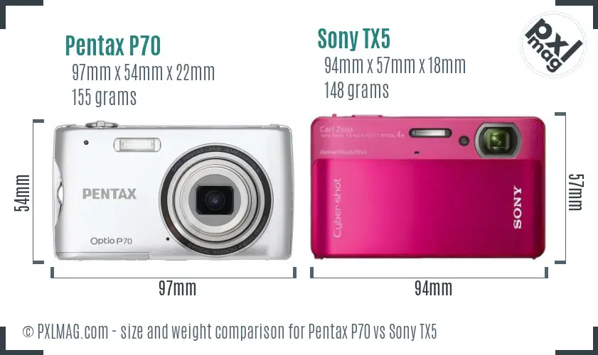 Pentax P70 vs Sony TX5 size comparison