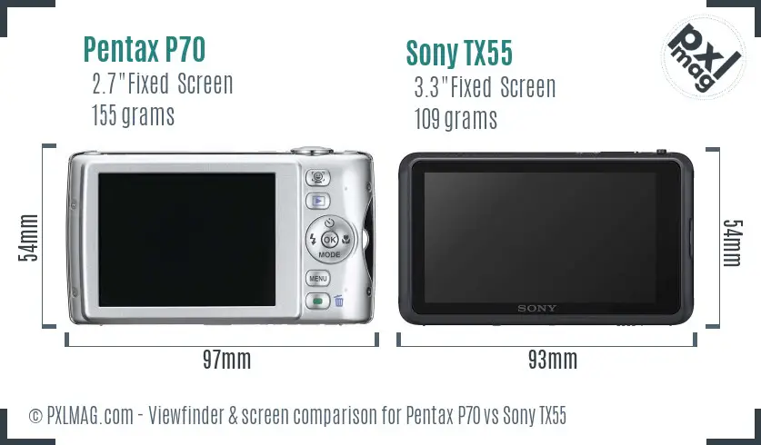 Pentax P70 vs Sony TX55 Screen and Viewfinder comparison