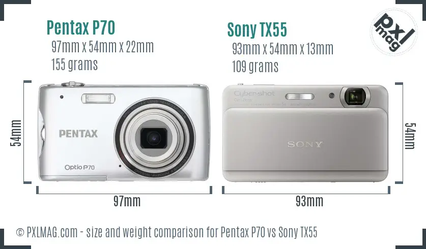 Pentax P70 vs Sony TX55 size comparison