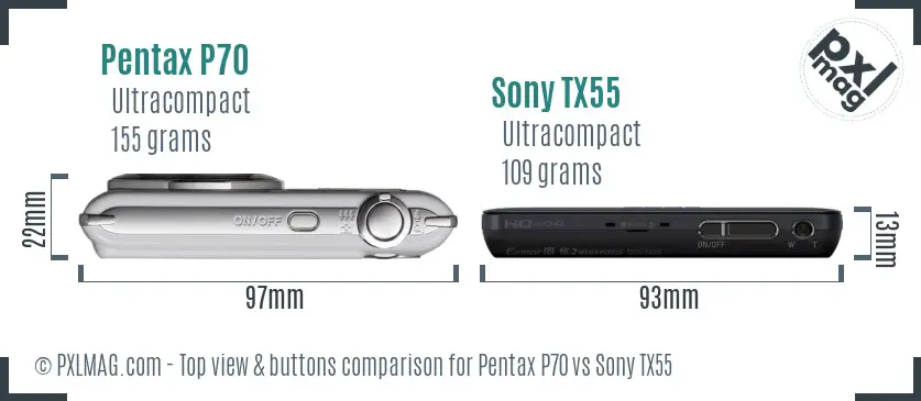Pentax P70 vs Sony TX55 top view buttons comparison