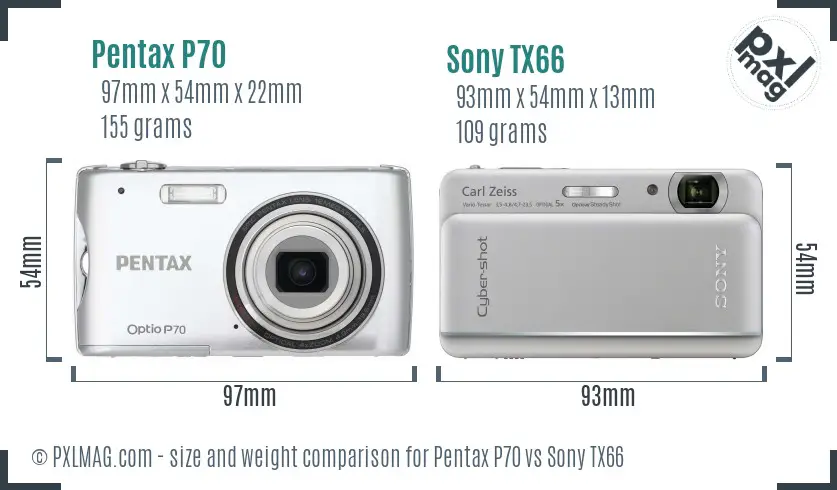 Pentax P70 vs Sony TX66 size comparison