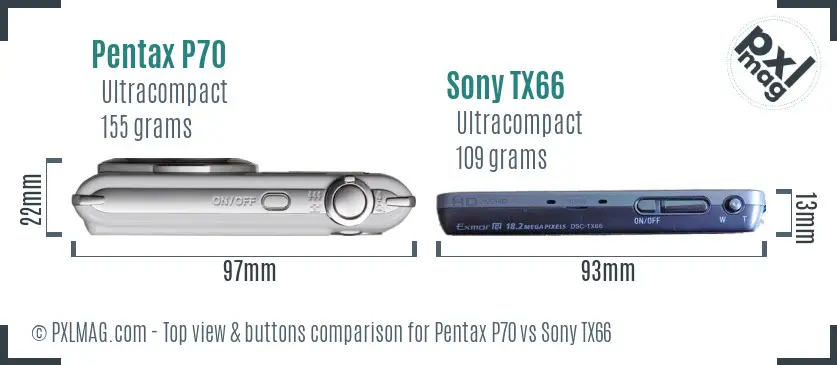 Pentax P70 vs Sony TX66 top view buttons comparison