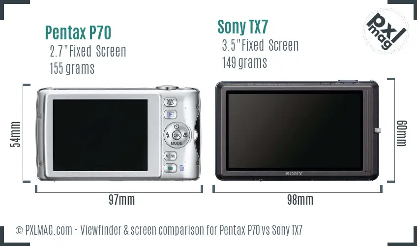 Pentax P70 vs Sony TX7 Screen and Viewfinder comparison